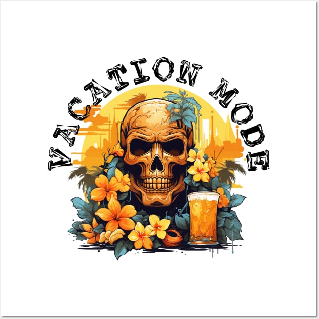 Skull and Drink - Vacation Mode (Black Lettering) Wall Art by VelvetRoom